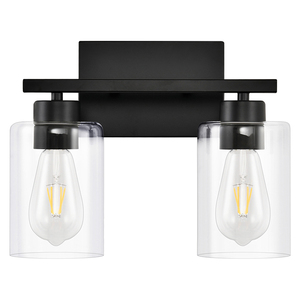 Clear Glass <strong>Shades</strong> Black Wall <strong>Lamp</strong> 2 Lights Hotel <strong>Bathroom</strong> Vanity Light Black <strong>Bathroom</strong> Light Fixture Over the Mirror - Product Image 1