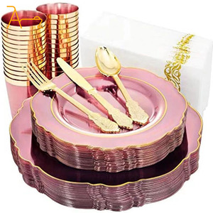 Ensembles de vaisselle en plastique jetable or et violet/bleu assiette de restaurant de fête de mariage plats bon marché en vrac 13 ''assiette à dîner - Product Image 6
