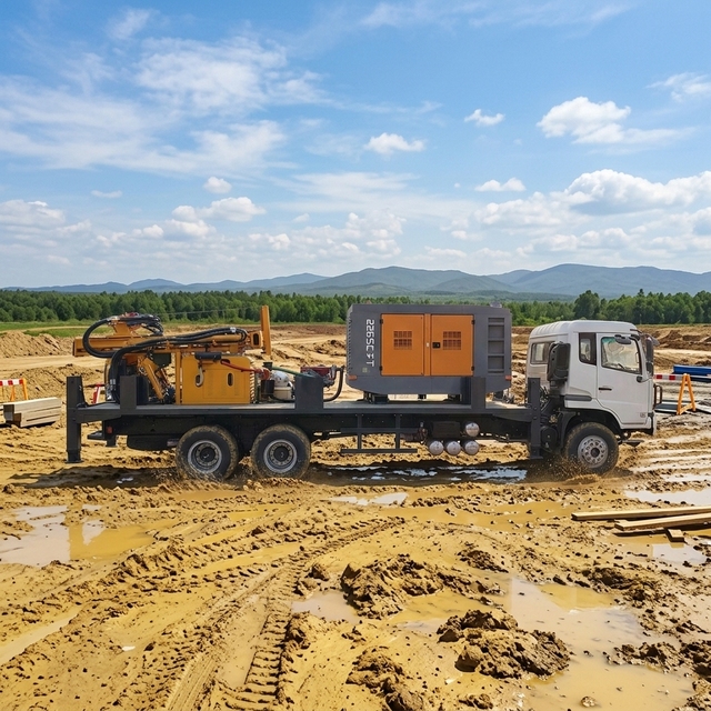 New 300-600m Truck Mounted Hydraulic DTH Water Well Drilling Rig with Gearbox Motor Deep Borehole Boring Machine for Rock/Soil