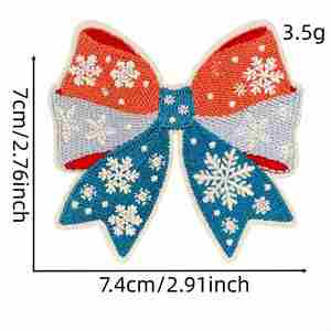 Accessoires vestimentaires écologiques thermocollants : Patch décoratif brodé motif nœud de Noël flocon de neige de dessin animé pour les fêtes - Product Image 3