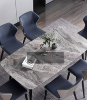 Ensemble de table à manger au design moderne, 4 à 6 chaises, table rectangulaire en pierre frittée, ensemble de table à manger moderne