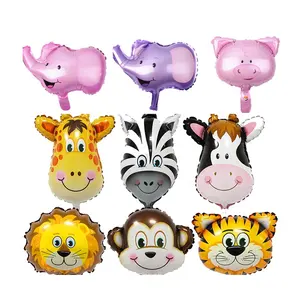 Mini Cartoon Balloon Animal Head Tiger Monkey Zebra Elephant Giraffe Foil Balloons