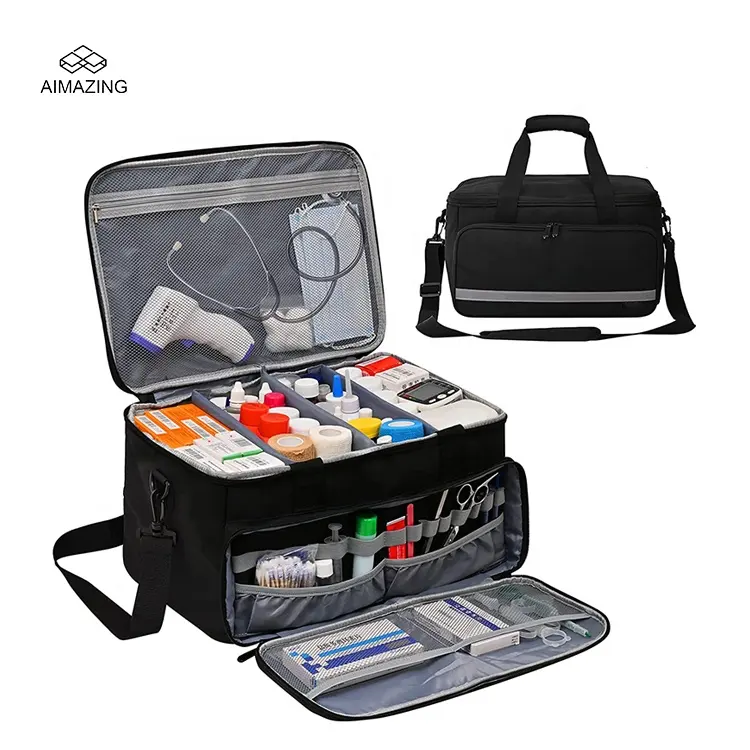 First Aid Bag Empty Medical Equipment Bag Nurse Clinical Bag With Detachable Divider For Home Health Care Hospice Visit Travel