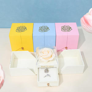 EVERWIN Ring Earring Pendant <b>Necklace</b> Jewelry <b>Gift</b> Packaging Case Square Floral Design Magnetic Closure Rose Jewelry <b>Box</b> - Product Image 4