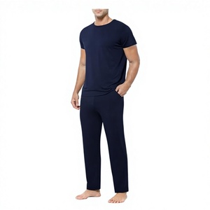 Conjunto de Pijama de Dos Piezas para Hombre, Cuello de Punto, Manga Larga, Transpirable, Estilo Coreano, Informal, Cuello Alto, Algodón, Sencillo, para el Hogar - Product Image 3