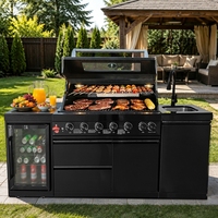 Livraison rapide en 7 jours aux États-Unis - Barbecue au gaz propane Youya à 6 brûleurs, moderne, en acier inoxydable, étanche, cuisine extérieure pliable, réfrigérateur