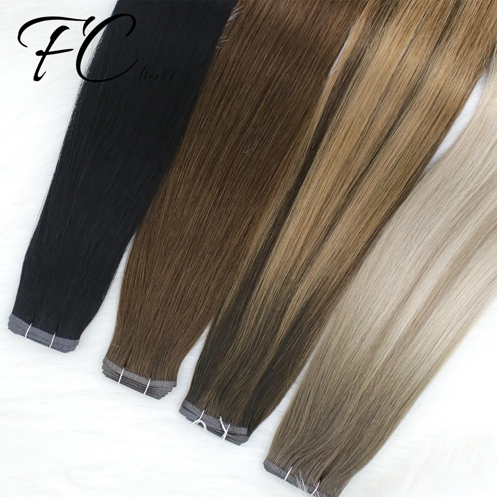 Neue doppel gezogen flache strecke russische remy menschliches haar weben 100g invisible haut pu schuss haar extensions