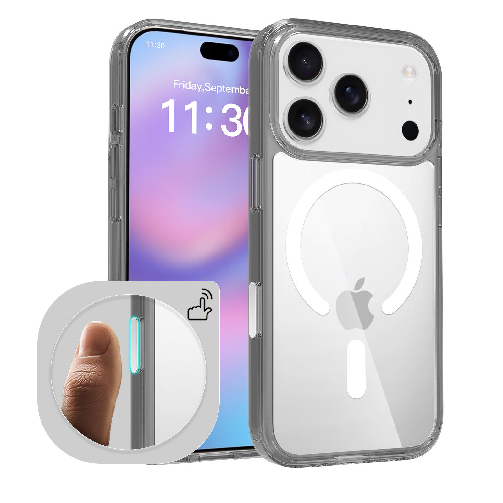 magnetic suction + button-gray transparent