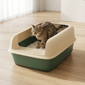 Lettiera <span class=keywords><strong>per</strong></span> Gatti Aperta con Bordi Alti, Protezione Antischizzo, Paletta Inclusa, Vassoio in Plastica Facile da Pulire <span class=keywords><strong>per</strong></span> Gatti Grandi - Product Image 1