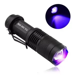 Mạnh mẽ nhỏ màu tím zoomble UV Torch 395nm 365nm ánh sáng đèn flash UV LED đèn pin cho thử nghiệm ngọc bích và hổ phách