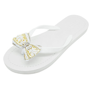 Sandali infradito piatti da donna con fiocco in perle e oro e strass - Product Image 4