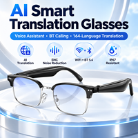 Lunettes de traduction IA W100D 6.0, traduction vocale en temps réel dans 164 langues, demi-monture métallique, IP67, 25g, chargement magnétique professionnel