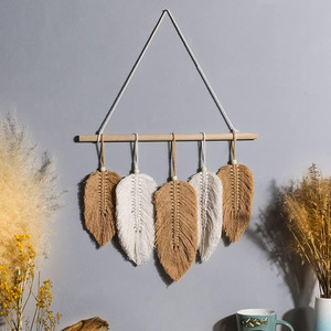 <span class=keywords><strong>Tapiz</strong></span> Decorativo de Macramé de Algodón con Borlas de 3 Hojas, Adorno de Pared Tejido para Apartamento o Dormitorio - Product Image 1