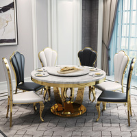 Moderner minimalisti scher luxuriöser Esstisch aus Edelstahl marmor Home Dining Runder Tisch mit rundem Plattenspieler-Tisch und Stühlen
