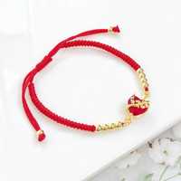 Bracelets Cœur Rouge HS163 Plaqué Or 18K avec Épée Épineuse, Flamme et Cœur, Zircon Cubique Rouge, Bracelets Ajustables en Corde, Bijoux Religieux