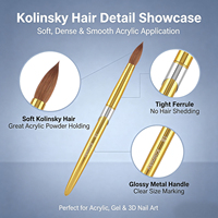 Ensemble de pinceaux à ongles en poils de Kolinsky personnalisables, 9 tailles, manche en métal doré brillant, pour projets de salons de manucure professionnels