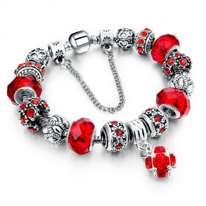 Pulseras Clásicas con Dijes de Cristal y Circonita, Diseño de Flor en Plata y Oro, 19 cm, Regalo de Boda para Mujer - Product Image 4