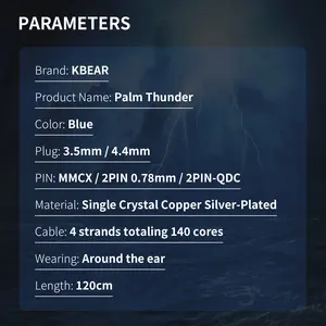 KBEAR Palm Thunder monocristal cuivre plaqué argent <span class=keywords><strong>HiFi</strong></span> mise à niveau des écouteurs câble d'extension moniteur intra-auriculaire fil des écouteurs filaires - Product Image 6