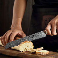 Couteau à pain de cuisine professionnel en acier damas de haute qualité 8 pouces avec bois de Pakka