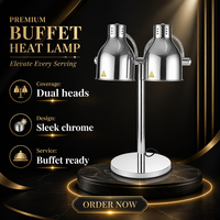 Lampe chauffante alimentaire à double tête avec base ronde pour buffet de restaurant, présentation de traiteur et service de cuisine d'hôtel