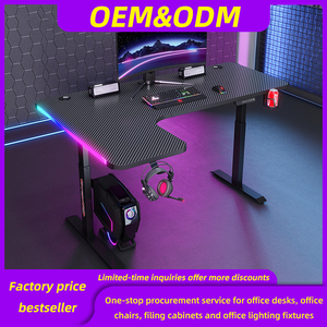 Bureau d'angle en L intelligent et relevable, table de jeu RGB en fibre de carbone, bureau <span class=keywords><strong>informatique</strong></span> certifié E1 pour le télétravail - Product Image 3