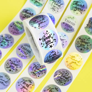 Custom <b>Waterproof</b> Self Adhesive Personalized 1-inch Round Thank You <b>Stickers</b> Label Glitter Metal Silver Foil Hologram <b>Sticker</b> - Product Image 1