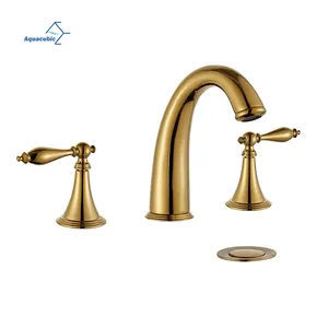 Antique Brass Bathroom Vanity Faucet Basin Mixer Tap Polished Gold 8 Inch Widespread Bathroom Faucet