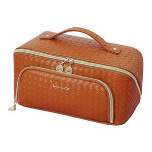 Sac de toilette en PU imperméable personnalisé, portable, ouvert à plat avec poignée, grande capacité, organiseur de maquillage, sac de voyage pour maquillage - Product Image 2