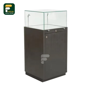 Vitrine d'affichage en verre au détail Vitrine verrouillable à base noire avec étagères en verre d'éclairage LED - Product Image 5