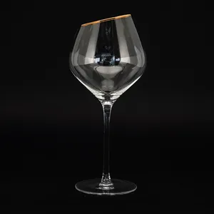 Glass With Stem 580ml Hand Blown Stem Glassware Wine Glass With Golden Rim