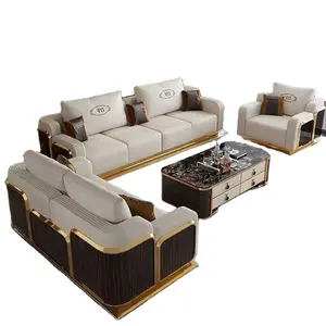 Italienisches leichtes Luxus-Leders ofa Wohnzimmer kleine High-End-Villa modernes einfaches Massivholz sofa