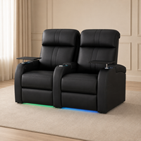 Fauteuil inclinable électrique zéro gravité deux places en cuir pleine fleur avec cadre en bois moderne, extension intégrée, double moteur et plateau USB-C pour home cinéma