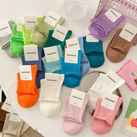 Chaussettes en coton biologique couleur bonbon fluo à revers lâches pour femmes, vente en gros