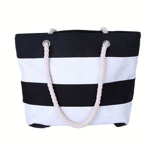 Custom Canvas Striped <b>Beach</b> <b>Bag</b> with Rope Handles <b>Large</b> Capacity Stylish and Durable Perfect for Summer Activities and Travel - Product Image 3
