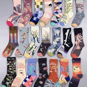 KT442 OEM personnalisé sans quantité minimale de commande français peinture à l'huile Style Vintage abstrait artistique Jacquard motif coton femmes hommes Tube <span class=keywords><strong>chaussettes</strong></span> - Product Image 1