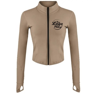 Hot Selling Zip Front Long Sleeve Fitness High Stretch Training <b>Workout</b> Athletic Sports Wear Thumb Hole Yoga <b>Jacket</b> for Women - Product Image 4