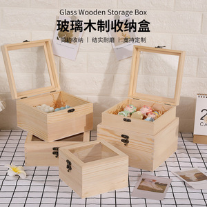 Cajas de almacenamiento de madera con tapa de vidrio, caja rectangular para dulces y regalos, para uso decorativo - Product Image 2