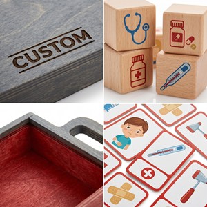 Mallette de jeu de rôle de <span class=keywords><strong>docteur</strong></span> en <span class=keywords><strong>bois</strong></span> Montessori personnalisée avec outils médicaux, cube d'association éducatif STEM et cartes flash des symptômes - Product Image 2