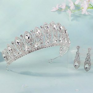 Ensemble de bijoux de mariée LUOXIN avec boucles d'oreilles et couronne en strass, ensemble <span class=keywords><strong>deux</strong></span> pièces pour mariage - Product Image 4