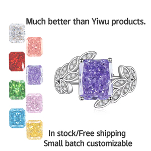 Anillo de Zirconia Cúbica Cuadrada con Corte de Flor de Hielo <span class=keywords><strong>Rojo</strong></span>, Estilo Europeo Americano, Moderno, para Mujer, con <span class=keywords><strong>Diamante</strong></span> de Alto Contenido de Carbono, Color Morado - Product Image 1