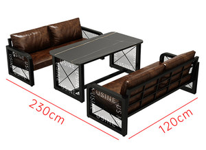 Ensemble de table de restaurant style industriel rétro avec banquette, table de salle à manger commerciale pour barbecue et hot pot, table de bar/<span class=keywords><strong>pub</strong></span> avec plateau en dalle de roche de fer - Product Image 6