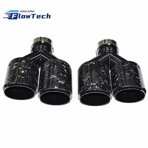 Punta de escape doble 1 a 2 de acero inoxidable de una sola capa con corte angular recto/corte plano para modificación de coches - Product Image 1