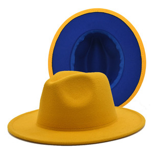 Nuevo símbolo de color de hermandad griega Popular Rosa verde azul amarillo ala ancha llano teñido Fedora lana fieltro <span class=keywords><strong>Jazz</strong></span> sombrero - Product Image 2