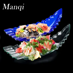 Khay Hình Thuyền Sushi Bằng Nhựa Acrylic, Khay Đựng Hải Sản Đá Lát Sashimi Kèm Ngăn Nước Cho Nhà Hàng Đĩa Phục Vụ Món Ăn Sashimi