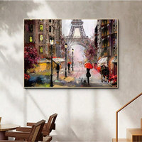 100% peint à la main Paris paysage abstrait peinture à l'huile impression réaliste de Rainy City Street Wall Art sur toile Base