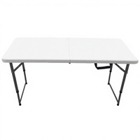 Table de pique-nique pliante rectangulaire en plastique HDPE, 4 pieds, pieds réglables