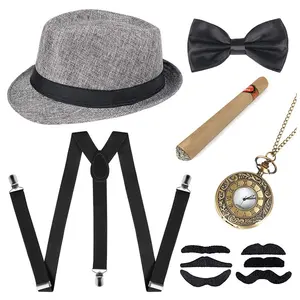 1920s disfraz para hombre con gran Gatsby gángster Fedora sombrero reloj de bolsillo pajarita Halloween Cosplay disfraces accesorios conjunto