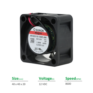 SUNON MF40201VX-1000C-A99 Electric OEM Plastic 40x40x20mm 12VDC 0.076A 1.06W 8600RPM 11.0CFM Vapo Bearing Cabinet Axial <b>Fan</b> - Product Image 2