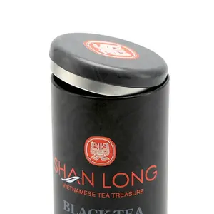 Tarro de almacenamiento de lata de té suelto negro mate redondo personalizado, contenedor de lata de metal para granos de café