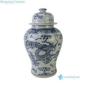 RYKB177-C Vaso Decorativo Chinoiserie con Finitura Invecchiata, Motivo Cinese Blu e Bianco con Dragone e Fenice - Product Image 4